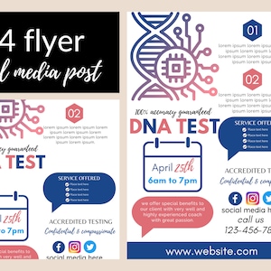 Dna Testing FLYER CANVA| A4 Flyer| Instagram banner| health poster|diagnostics| medical laboratory| editable |diy|digital| instant download