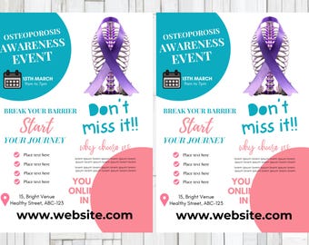Health Osteoporosis FLYER CANVA| A4 Flyer template |health poster| editable|diy| osteoporosis awareness flyer|nurse|digital|instant download