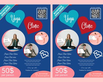 Yoga Health FLYER CANVA| A4 Flyer template |health poster| editable flyer |diy flyer| yoga flyer|digital| clinic| instant download