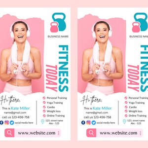 Biglietti da visita per fitness e salute / confezione da 2 / personalizzati / modificabili / personal trainer / preparatore atletico / fai da te / download immediato / Canva / capo donna