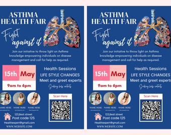 Folleto para feria de salud en CANVA / Plantilla de folleto A4 / Póster de salud / Folleto editable / Hazlo tú mismo / Folleto para feria de salud sobre asma / Digital / Clínica / Descarga instantánea
