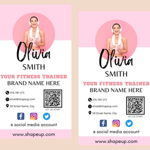 Biglietti da visita fitness / personalizzati / modificabili / personal trainer / allenatore di fitness / fai da te / download istantaneo / Canva / capo femminile