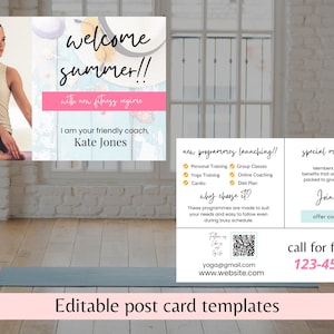 VOLANTINO FITNESS / modello di cartolina / perdita di peso / allenatore di fitness stampabile / fai da te / Incontra l'allenatore / cartolina di benvenuto yoga estivo / personal trainer