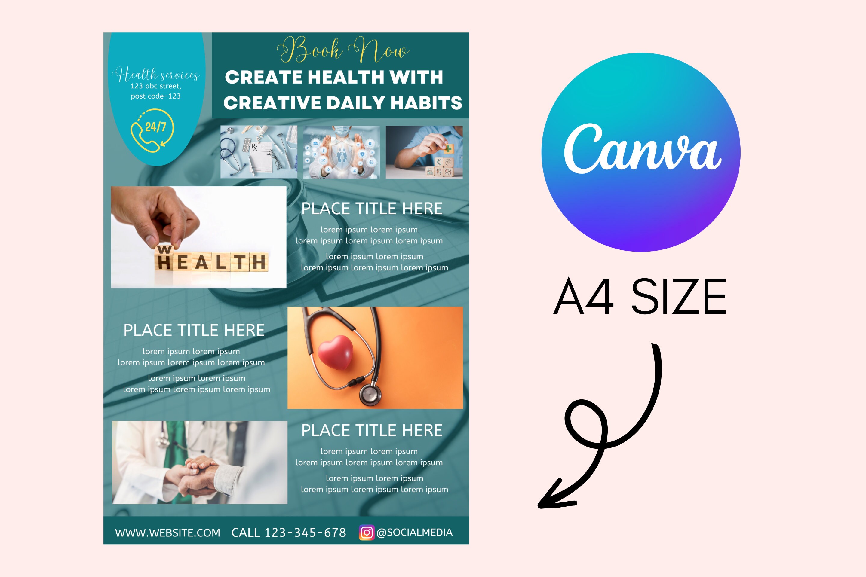 Health Editable Frame Editable Medical FLYER CANVA| A4 Flyer Template |health Poster ...