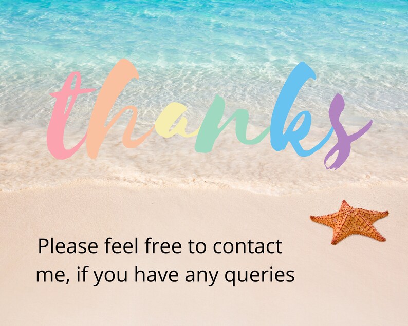 K&ouml;nnte beinhalten: Eine bunte "Danke"-Botschaft am Strand mit einem Seestern im Sand. Der Text lautet "Bitte z&ouml;gere nicht, mich zu kontaktieren, wenn du Fragen hast".