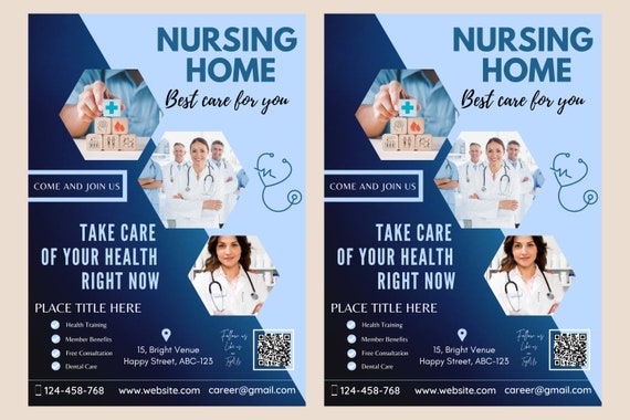 Nursing Home FLYER CANVA A4 Flyer Template Health Postereditable.