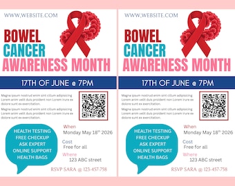 Health Bowel FLYER CANVA| A4 Flyer template |health poster| Bowel Cancer awareness flyer | editable|diy| nurse|digital| instant download