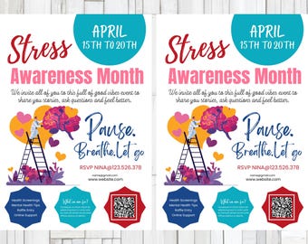 Health Stress FLYER CANVA| A4 Flyer template |health poster| Stress Awareness Month flyer | editable| diy| nurse|digital|instant download