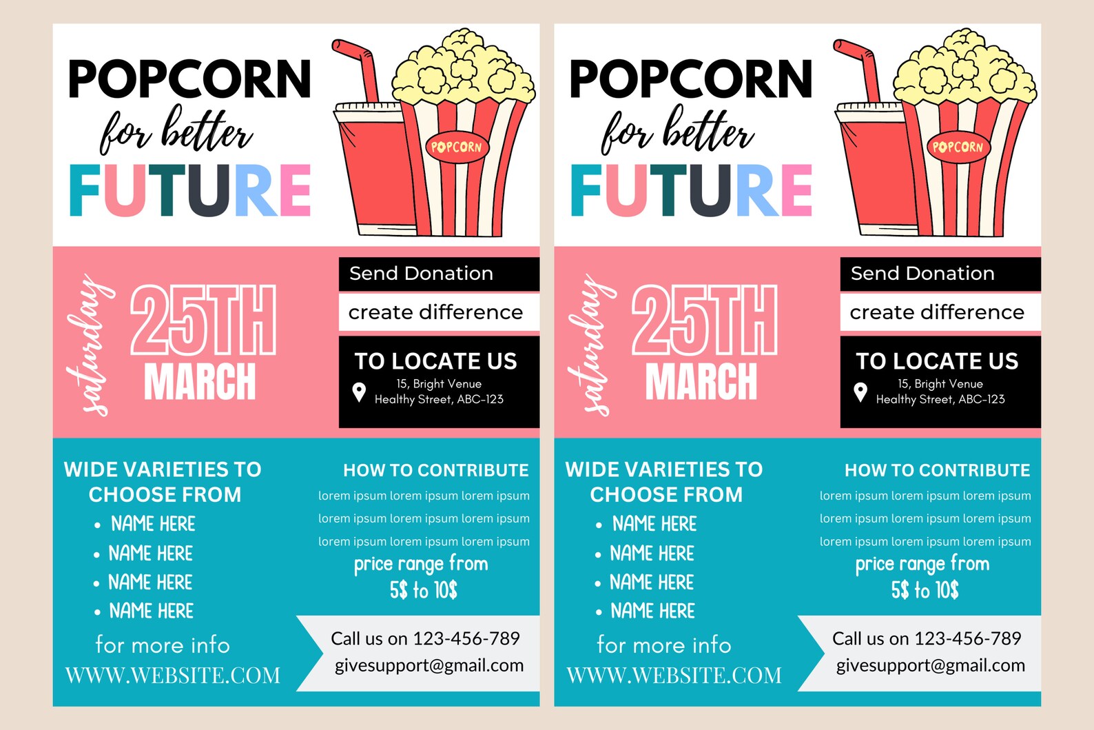 Popcorn Donation Fair FLYER CANVA Blood Donation health Etsy