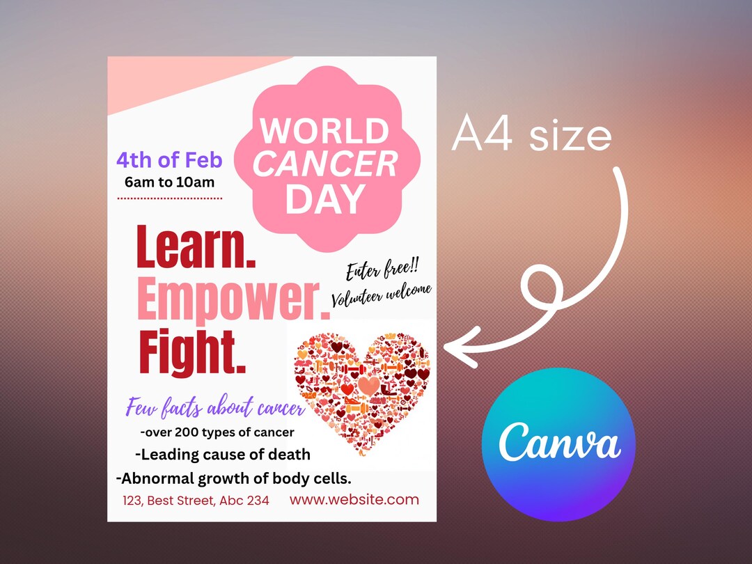 Health Cancer FLYER CANVA| A4 Flyer Template |health Poster|editable ...