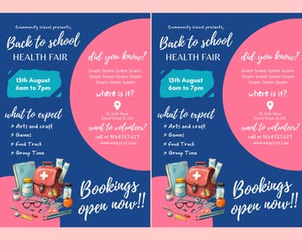Health Fair FLYER CANVA| A4 Flyer template |health poster| editable|diy| Back to school health fair flyer| nurse|digital | instant download