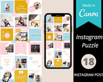 Fitness Instagram Puzzle | canva  |  yoga puzzle template | social media feed| Health Nutrition | Instant download | trainer| coach