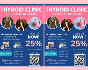Health Thyroid FLYER CANVA| A4 Flyer template |health poster| editable|diy| Thyroid flyer| nurse|digital| clinic templates| instant download