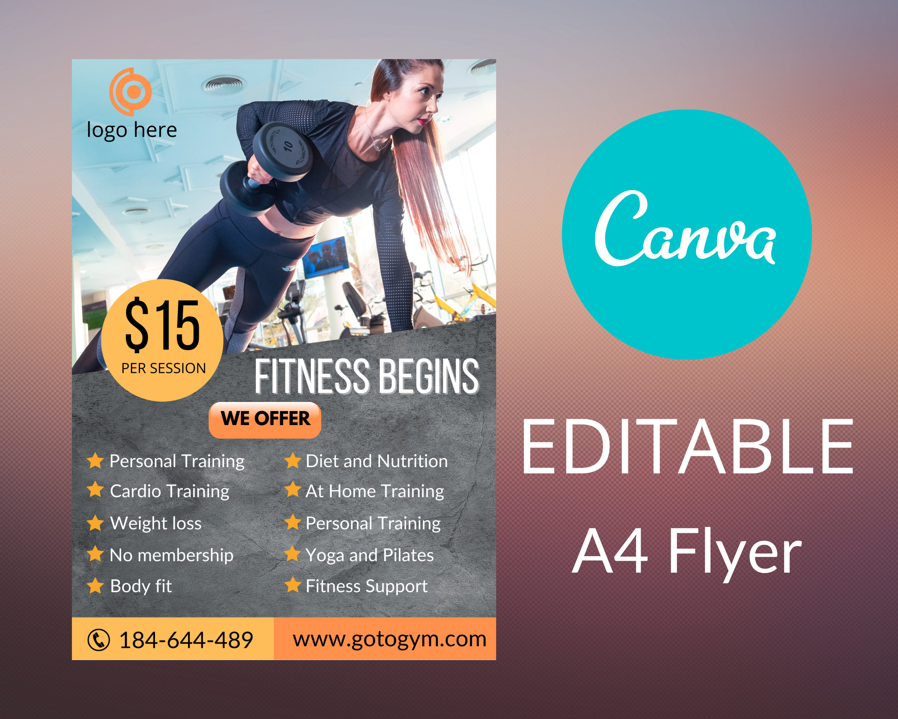 Personal Trainer Flyer Printable Gym Fitness Flyer Canva Personal