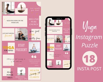Fitness Instagram Puzzle| canva  |  yoga puzzle template | Health Nutrition | Instant download | trainer| coach| Branding| Instant download