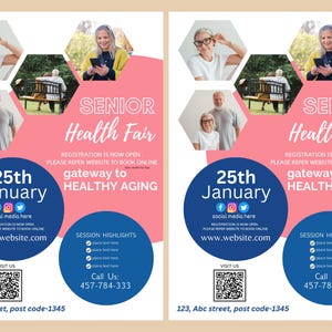 Health Fair FLYER CANVA| A4 Flyer template |health poster| editable|diy flyer|senior health fair |digital| clinic template| instant download