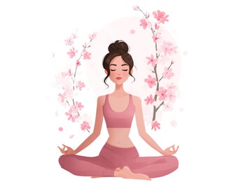 yoga pink | Fitness png| Health poster| social media flyer| heart| planner stickers| transparent PNG| digital|instant download|