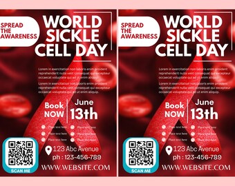 FOLLETO DEL DÍA DE LA SALUD EN CANVA / Plantilla de folleto A4 / Póster de salud / Folleto del Día Mundial de la Anemia Falciforme / Editable / Hazlo tú mismo / Enfermera / Digital / Descarga instantánea