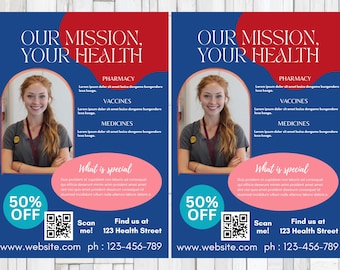 Pharmacy Health FLYER CANVA| A4 Flyer template |health poster| editable flyer |diy flyer| pharmacy flyer|digital| clinic| instant download