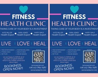 Health Fitness FLYER CANVA| A4 Flyer template |health poster| editable flyer |diy flyer| nurse|digital| clinic templates|instant download