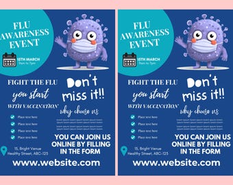Health Flu FLYER CANVA| A4 Flyer template |health poster| editable |diy| flu awareness flyer|nurse|digital| clinic template|instant download