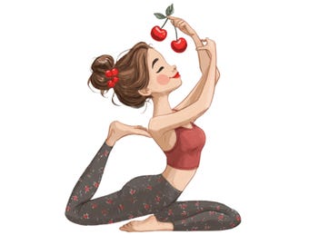Yoga Cherry | Fitness png| Health poster| social media flyer| heart| planner stickers| transparent PNG| digital|instant download|