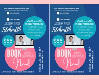Tele Health FLYER CANVA| A4 Flyer template |health poster| editable flyer |diy flyer| telehealth flyer|digital| clinic| instant download