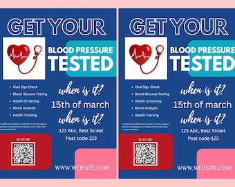 Health Pressure FLYER CANVA| A4 Flyer template |health poster| editable |diy |Blood Pressure Screening flyer |nurse|digital|instant download