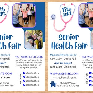 Editable HealthFair FLYER CANVA| A4 Flyer |health poster| senior health fair flyer|editable|diy|health care|digital|clinic|instant download