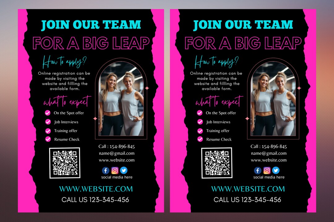 Pink Hiring Flyer Canva Fitness Coach Flyerjob Vacancy Flyer Etsy