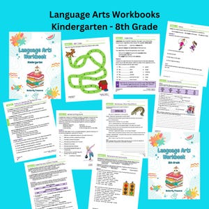 May include: A collection of colorful language arts workbooks for kindergarten through 8th grade. Each workbook features a butterfly design and the title "Butterfly Treasures".