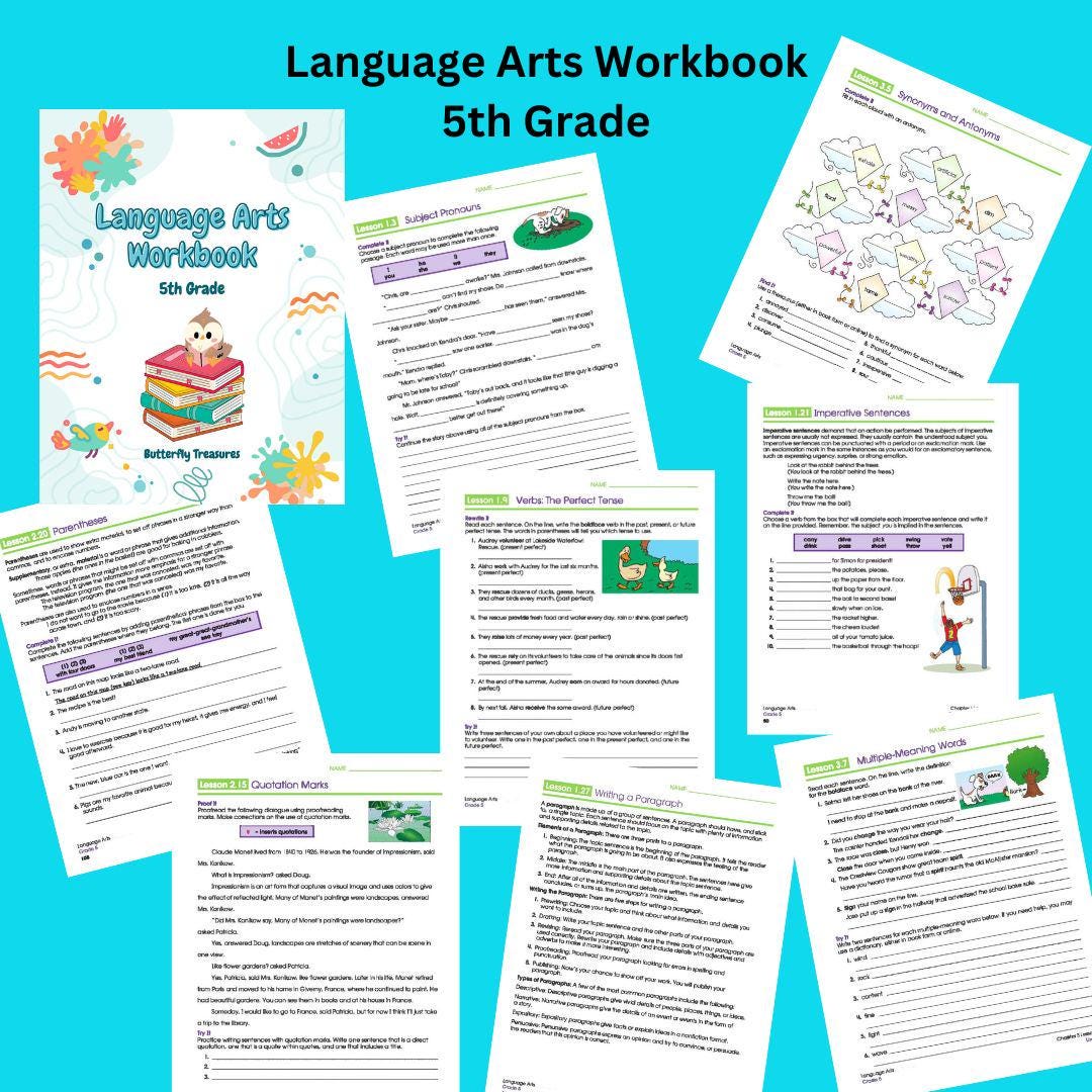 Language Arts Workbook, Learning Binder, Workbook for Kids, Grammar - Etsy