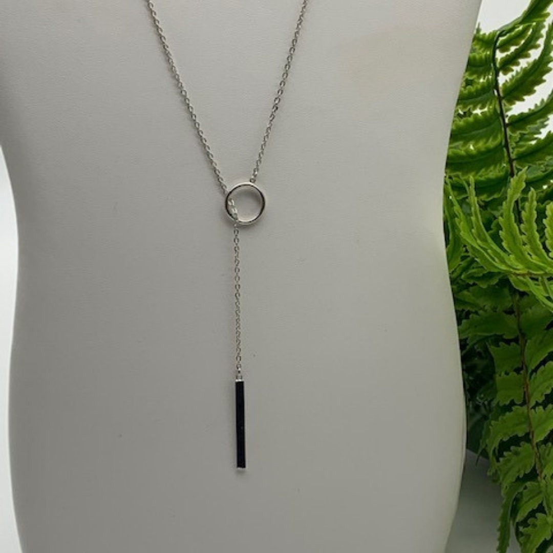 Circle and bar lariat necklace clearance