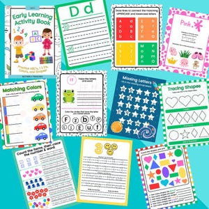 May include: A set of printable worksheets for early learners. The worksheets feature activities such as tracing letters, matching colors, counting objects, and tracing shapes. The worksheets are colorful and engaging, and they are perfect for helping young children learn basic skills.