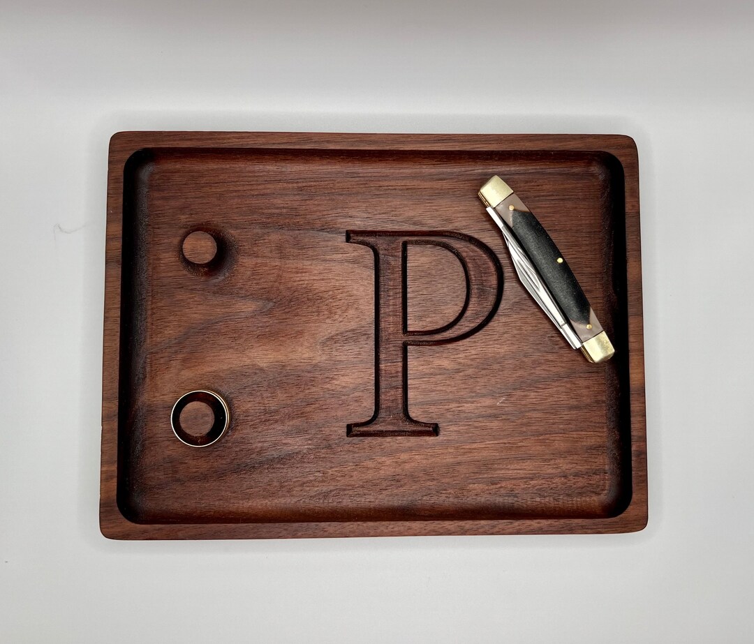 Personalized Wood Jewelry Tray, Large Wooden Ring Holder, Custom Carved