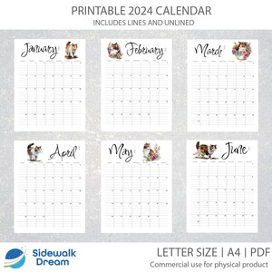 Printable Cat Calendar 2024 Cat Calendar Digital Calendar PDF Letter ...