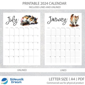 Printable Cat Calendar 2024 Cat Calendar Digital Calendar PDF Letter ...