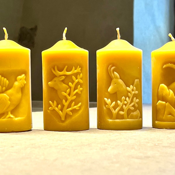 Kerzen aus Bienenwachs 4er Set mit Wildtier Motiven