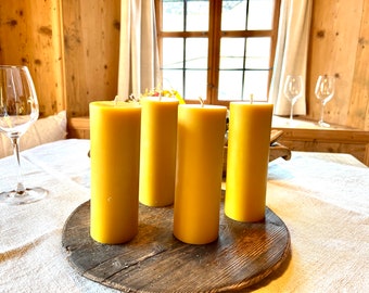 Pack of 4 pillar candles made from beeswax, handmade