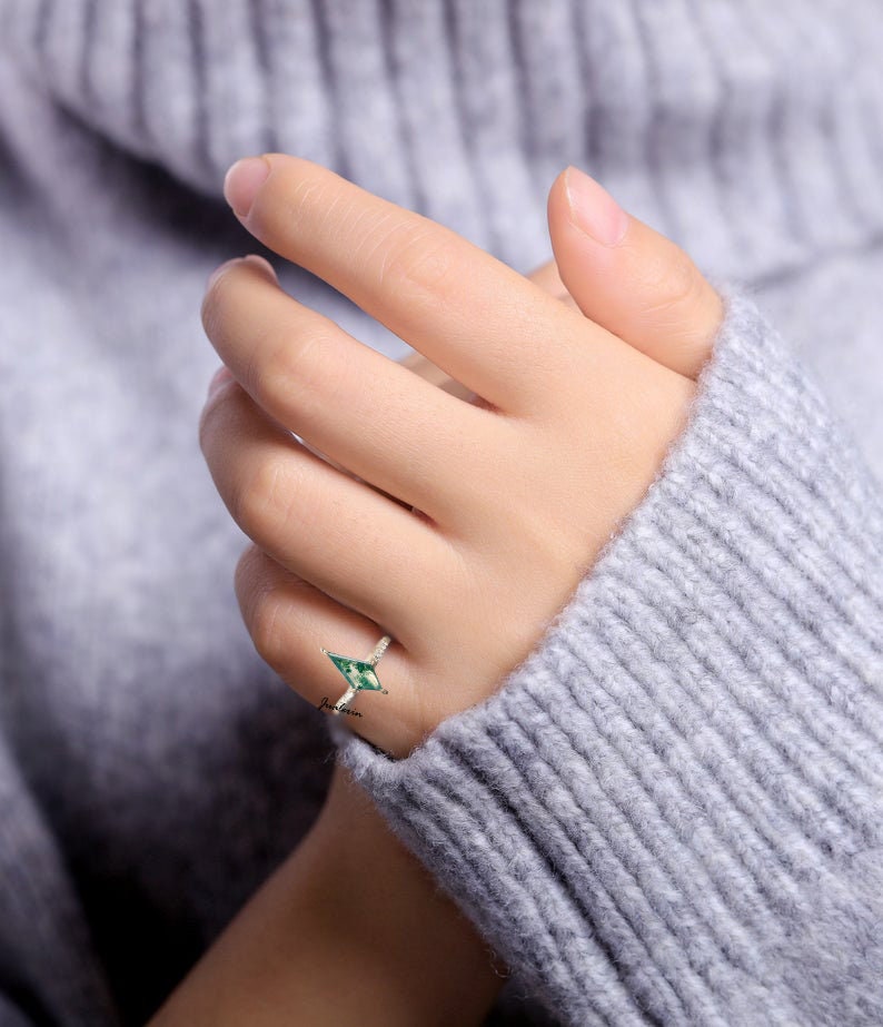 14K Rose Gold Moss Agate Ring Moss agate Ring Kite Gemstone | Etsy