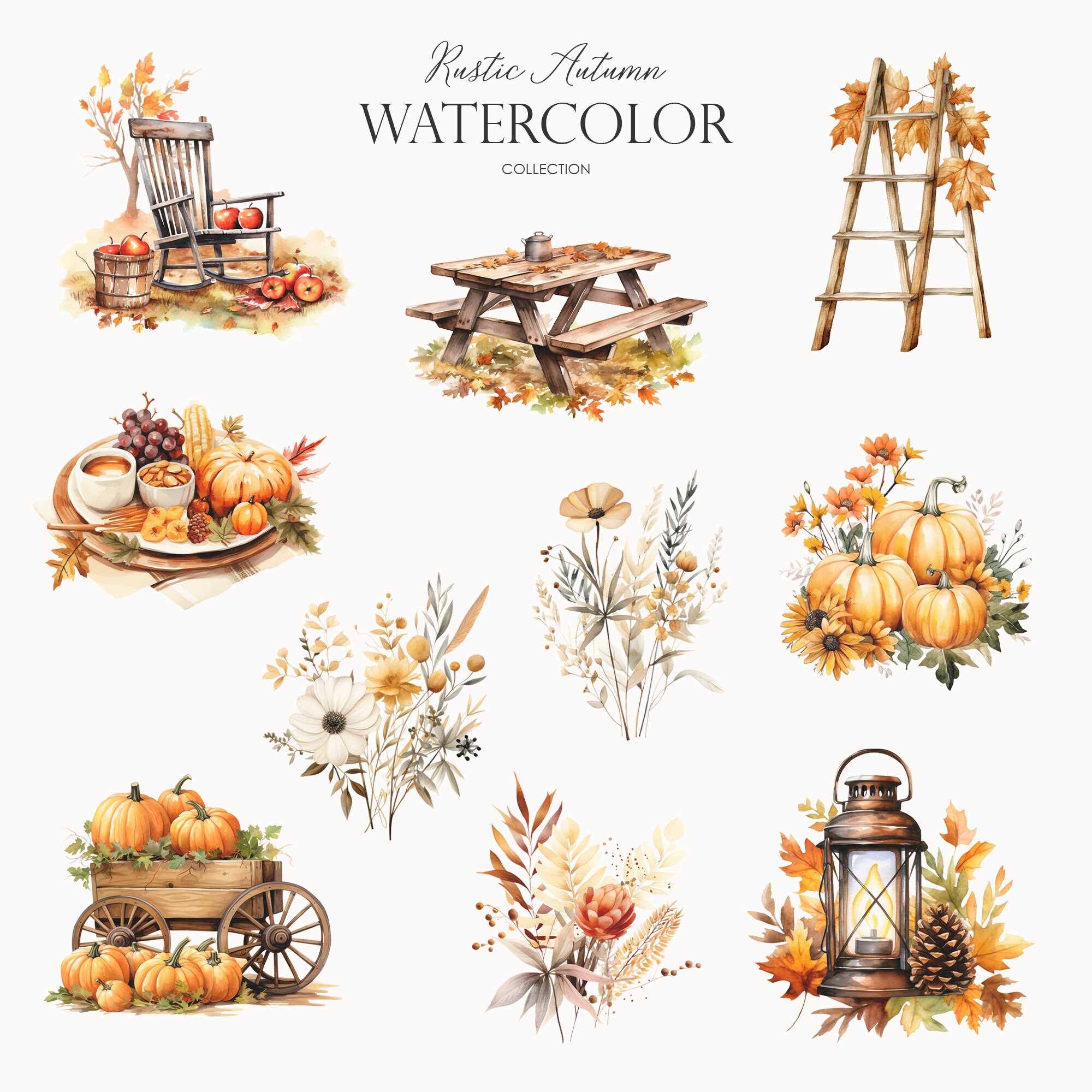 Watercolor Autumn Clipart - Rustic Fall Clipart - Watercolor Wedding ...