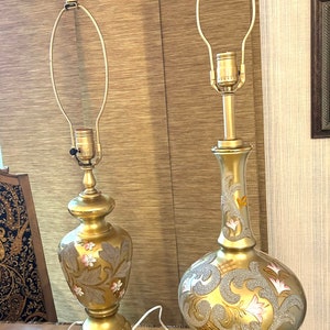 Mid 20C Carl Falkenstein Golden table lamp on brass bases.