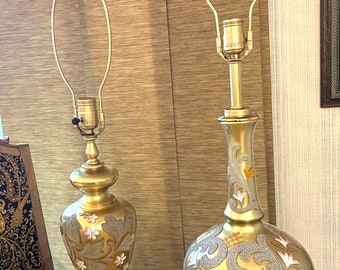 Mid 20C Carl Falkenstein Golden table lamp on brass bases.