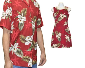 Matchande hawaiiansk outfit: Handgjord Aloha-skjorta och linneklänning