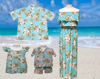 Matching Family Outfits 100% Handmade in Hawaii -USA | Matching Couple Summer Dress & Shirt | matching mom girl outfits for Holiday