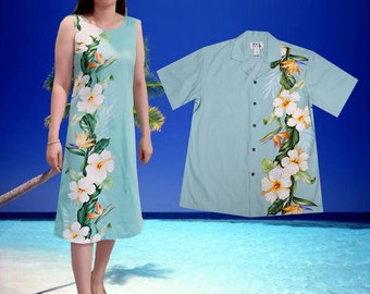 Maui Hibiscus Matching Couple Outfits 100% Handmade in Hawaii -USA | Matching Couple Summer Dress & Aloha Shirt | Matching Family Outfits