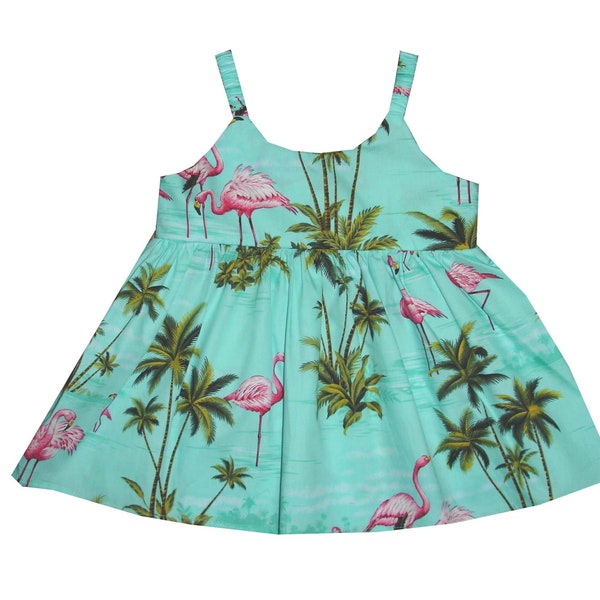 Pink Flamingo Girl's Bungee Dress  | Little Girl Dresses 100% Cotton Made In Hawaii | Summer Dress For Kid