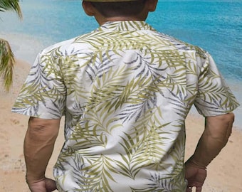 Men's 100% Cotton Hawaiian Shirt, Handmade in Hawaii, Exclusive Palm Print