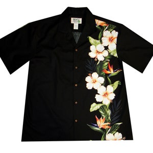 Tenues de couple assorties 100 % faites à la main à Hawaï États-Unis Robe débardeur d'été et chemise Aloha assorties pour couple Tenues familiales assorties Noir