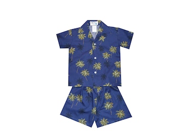 Hibiscus Palm Hawaiian Cabana Set: 100% Cotton Aloha Shirt